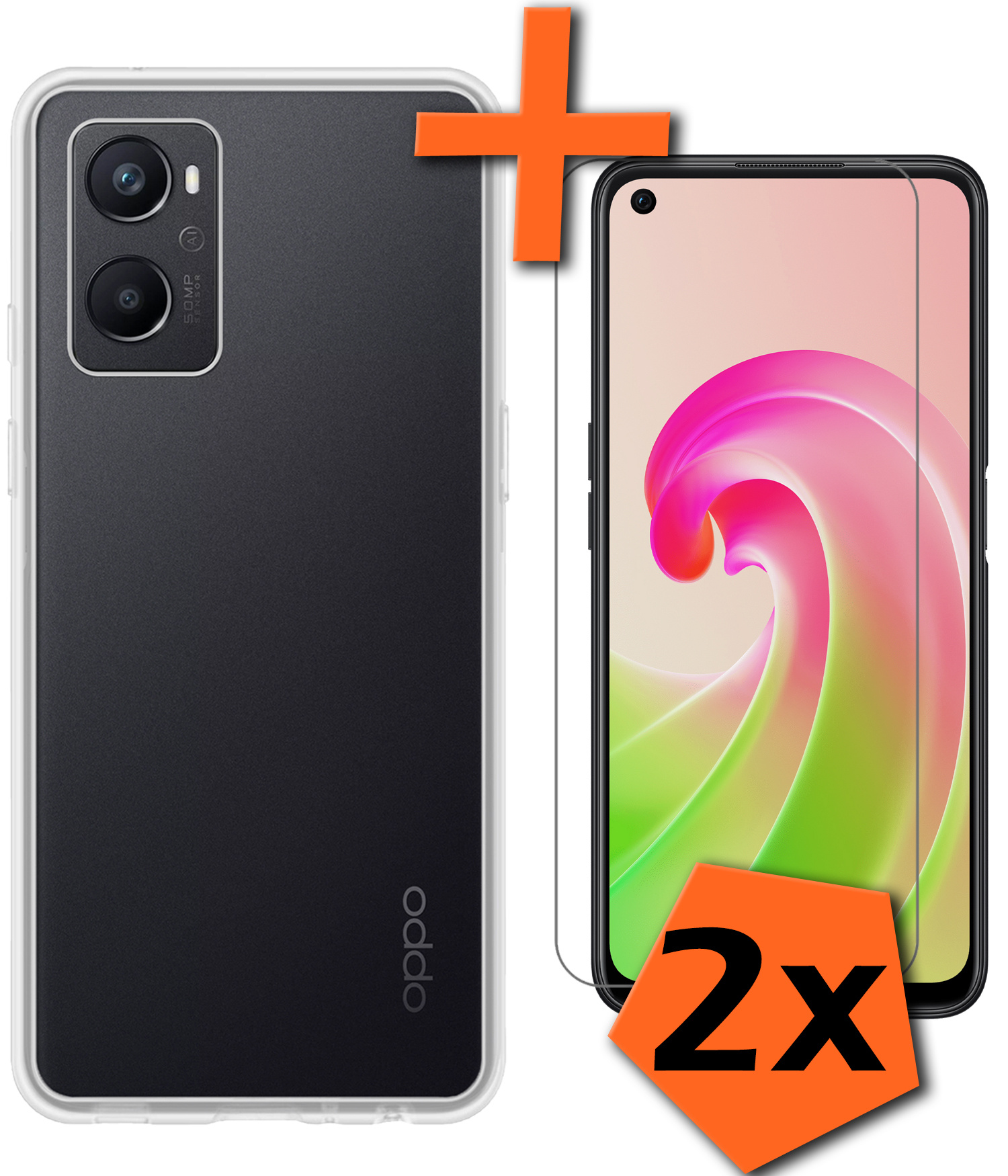 Nomfy Hoesje Geschikt voor OPPO A96 Hoesje Siliconen Cover Case Met 2x Screenprotector - Hoes Geschikt voor OPPO A96 Hoes Back Case - Transparant