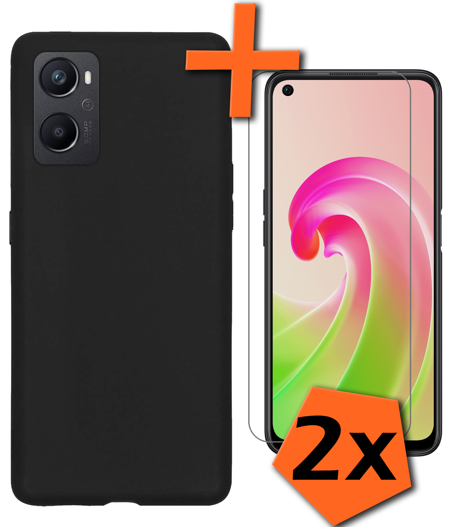 Nomfy Hoesje Geschikt voor OPPO A96 Hoesje Siliconen Cover Case Met 2x Screenprotector - Hoes Geschikt voor OPPO A96 Hoes Back Case - Zwart