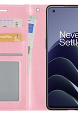 BASEY. Hoes Geschikt voor OnePlus 10 Pro Hoesje Bookcase Hoes Flip Case Book Cover - Hoesje Geschikt voor OnePlus 10 Pro Hoes Book Case Hoesje - Lichtroze