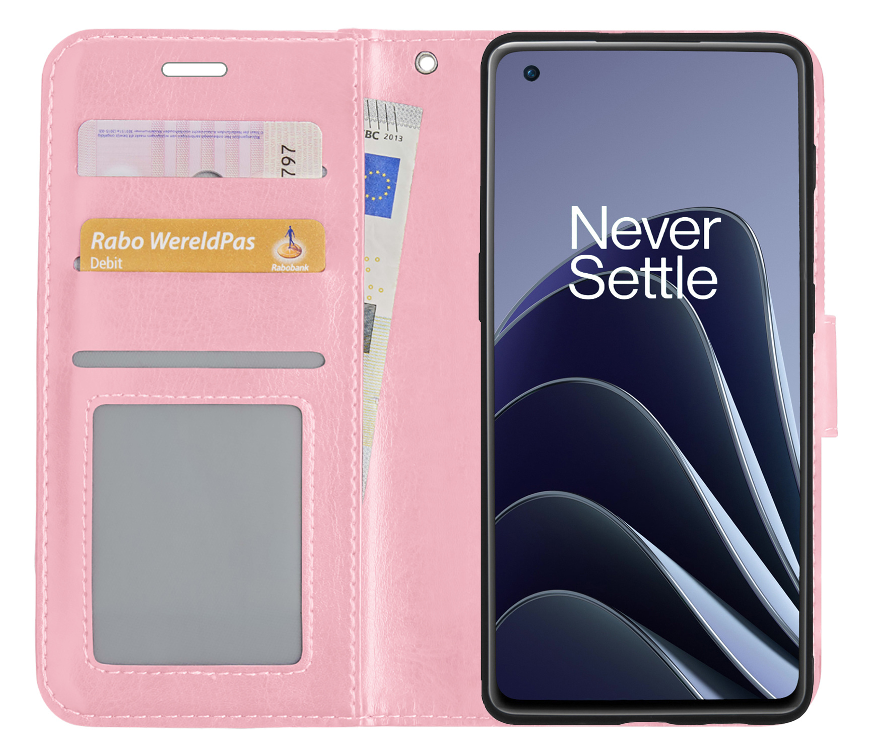 BASEY. Hoes Geschikt voor OnePlus 10 Pro Hoesje Bookcase Hoes Flip Case Book Cover - Hoesje Geschikt voor OnePlus 10 Pro Hoes Book Case Hoesje - Lichtroze