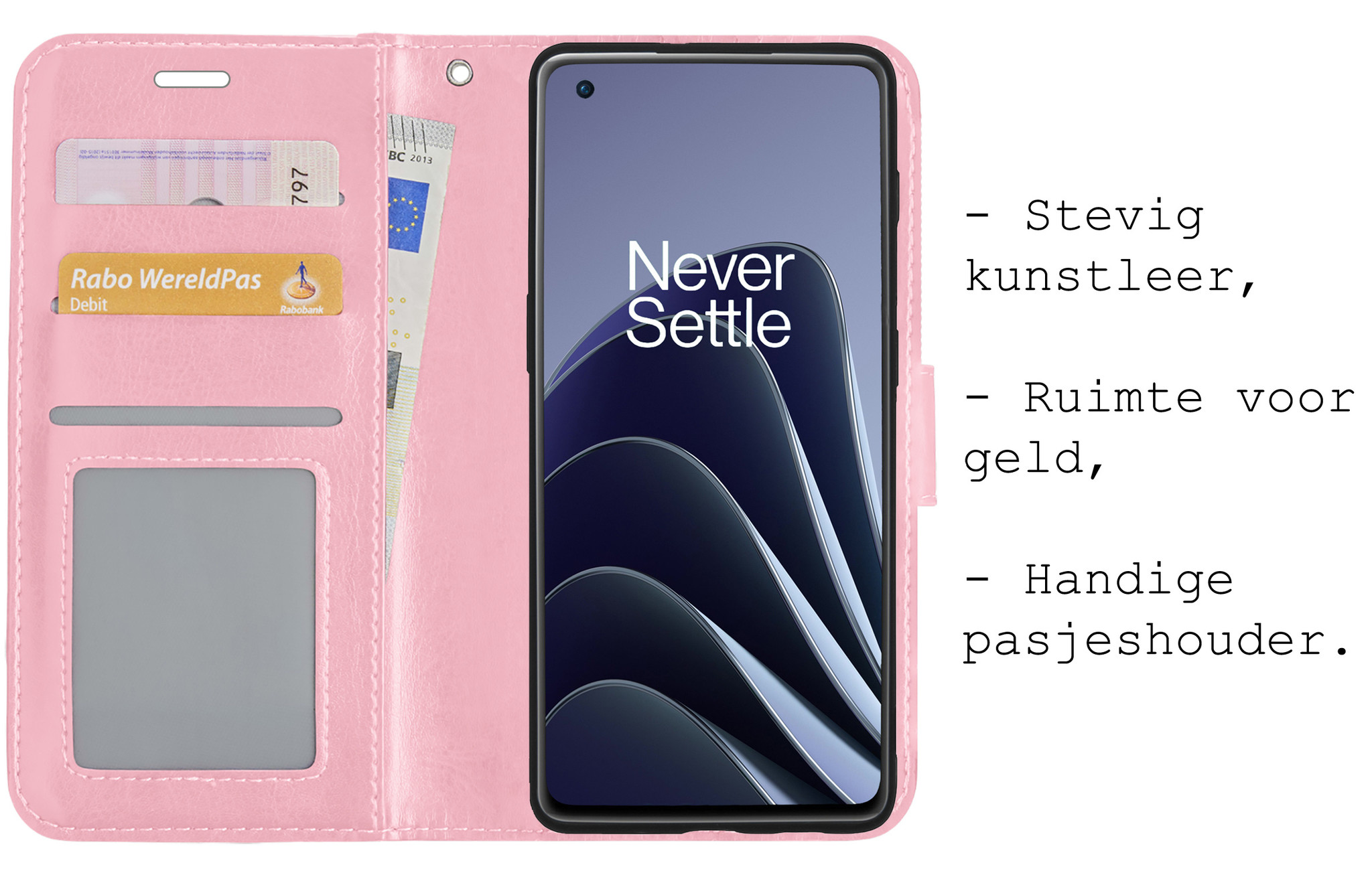 BASEY. Hoes Geschikt voor OnePlus 10 Pro Hoesje Bookcase Hoes Flip Case Book Cover - Hoesje Geschikt voor OnePlus 10 Pro Hoes Book Case Hoesje - Lichtroze
