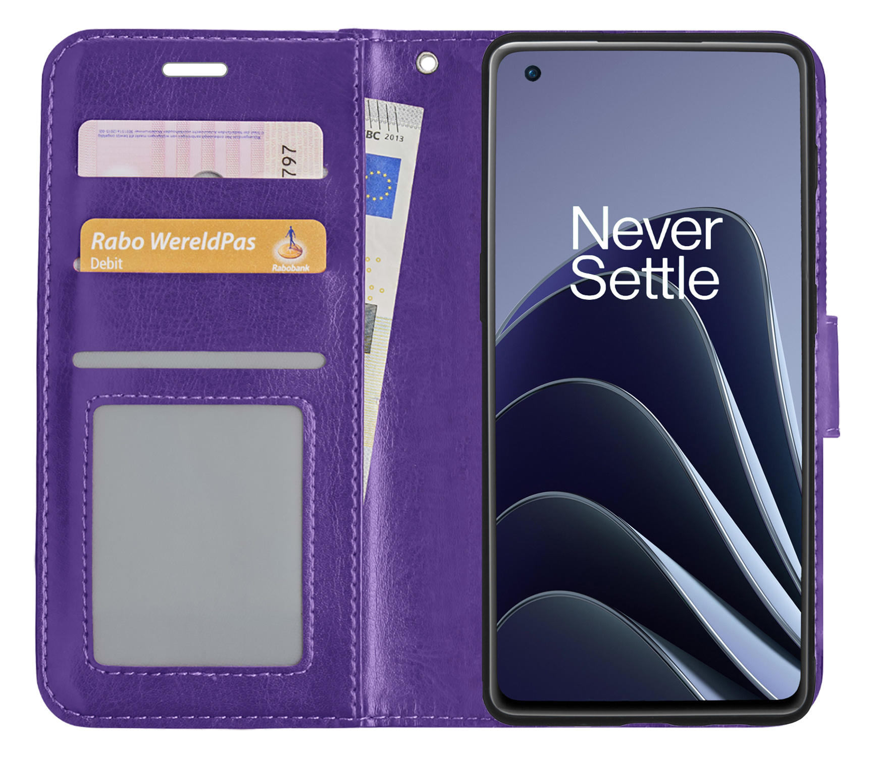 BASEY. Hoes Geschikt voor OnePlus 10 Pro Hoesje Bookcase Hoes Flip Case Book Cover - Hoesje Geschikt voor OnePlus 10 Pro Hoes Book Case Hoesje - Paars