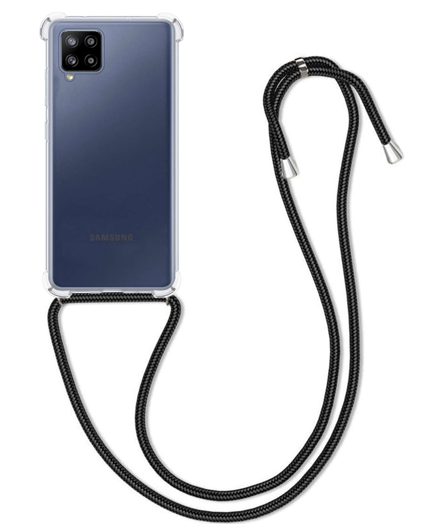 BASEY. Hoes Geschikt voor Samsung A12 Hoesje Shock Proof Case Met Koord Shock Hoes Met Koord - Hoesje Geschikt voor Samsung Galaxy A12 Hoes Cover Met Koord - Transparant