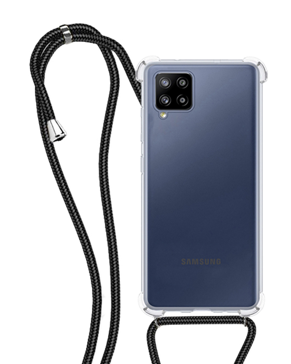 NoXx Hoes Geschikt voor Samsung A12 Hoesje Transparant Met Telefoonkoord Cover Shock Proof Case Koord Hoes