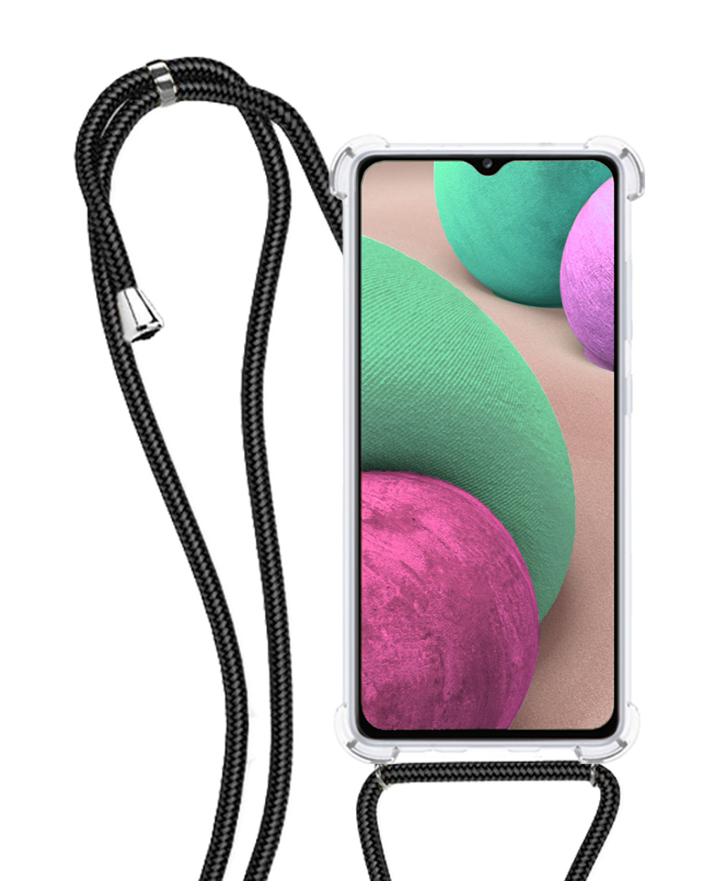 NoXx Hoes Geschikt voor Samsung A12 Hoesje Transparant Met Telefoonkoord Cover Shock Proof Case Koord Hoes