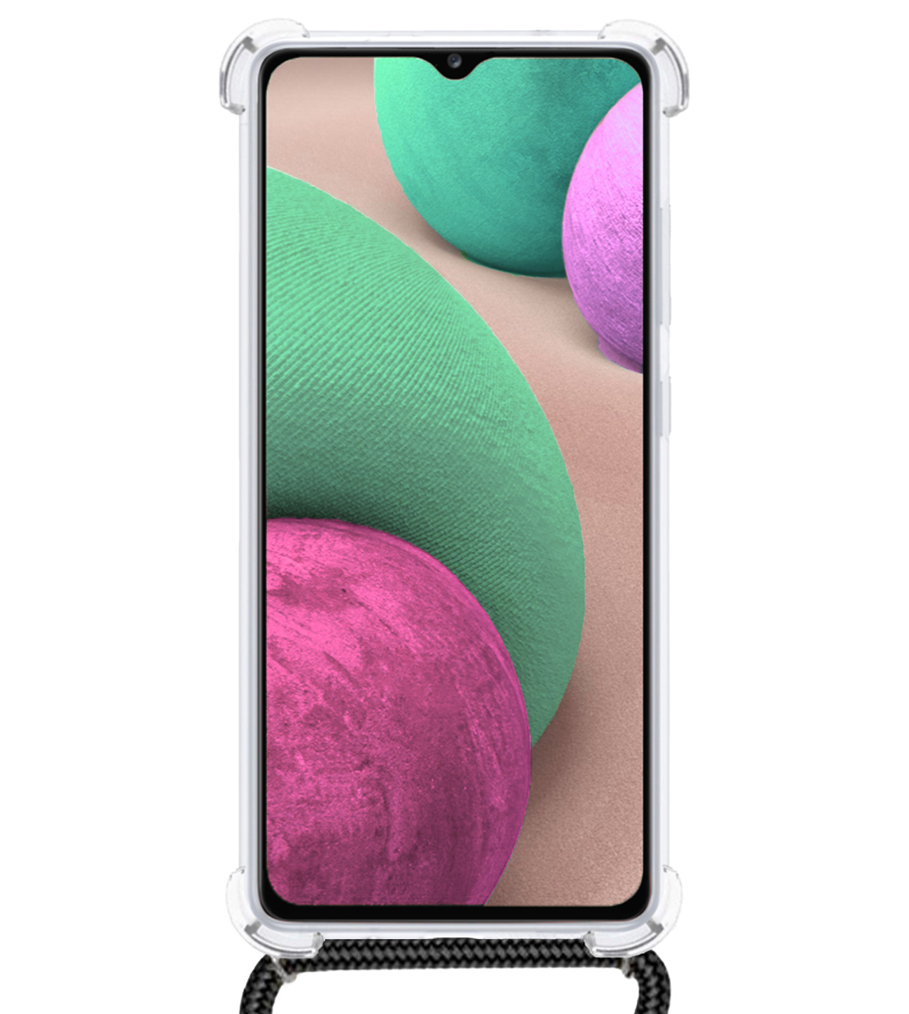 NoXx Hoes Geschikt voor Samsung A12 Hoesje Transparant Met Telefoonkoord Cover Shock Proof Case Koord Hoes