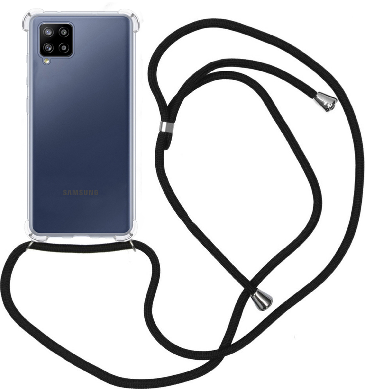 Nomfy Hoesje Geschikt voor Samsung A12 Hoesje Shock Proof Transparant Met Telefoonketting Case Shock Koord - Hoesje Geschikt voor Samsung Galaxy A12 Shock Proof Case Met Koord - Transparant