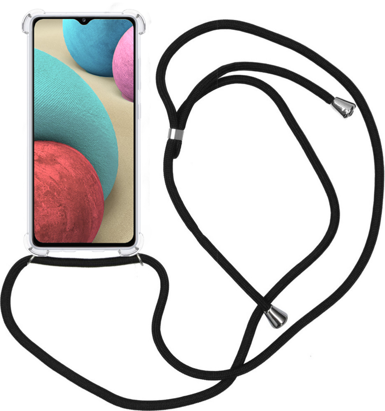 Nomfy Hoesje Geschikt voor Samsung A12 Hoesje Shock Proof Transparant Met Telefoonketting Case Shock Koord - Hoesje Geschikt voor Samsung Galaxy A12 Shock Proof Case Met Koord - Transparant
