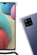 Nomfy Hoesje Geschikt voor Samsung A12 Hoesje Shock Proof Transparant Met Telefoonketting Case Shock Koord - Hoesje Geschikt voor Samsung Galaxy A12 Shock Proof Case Met Koord - Transparant