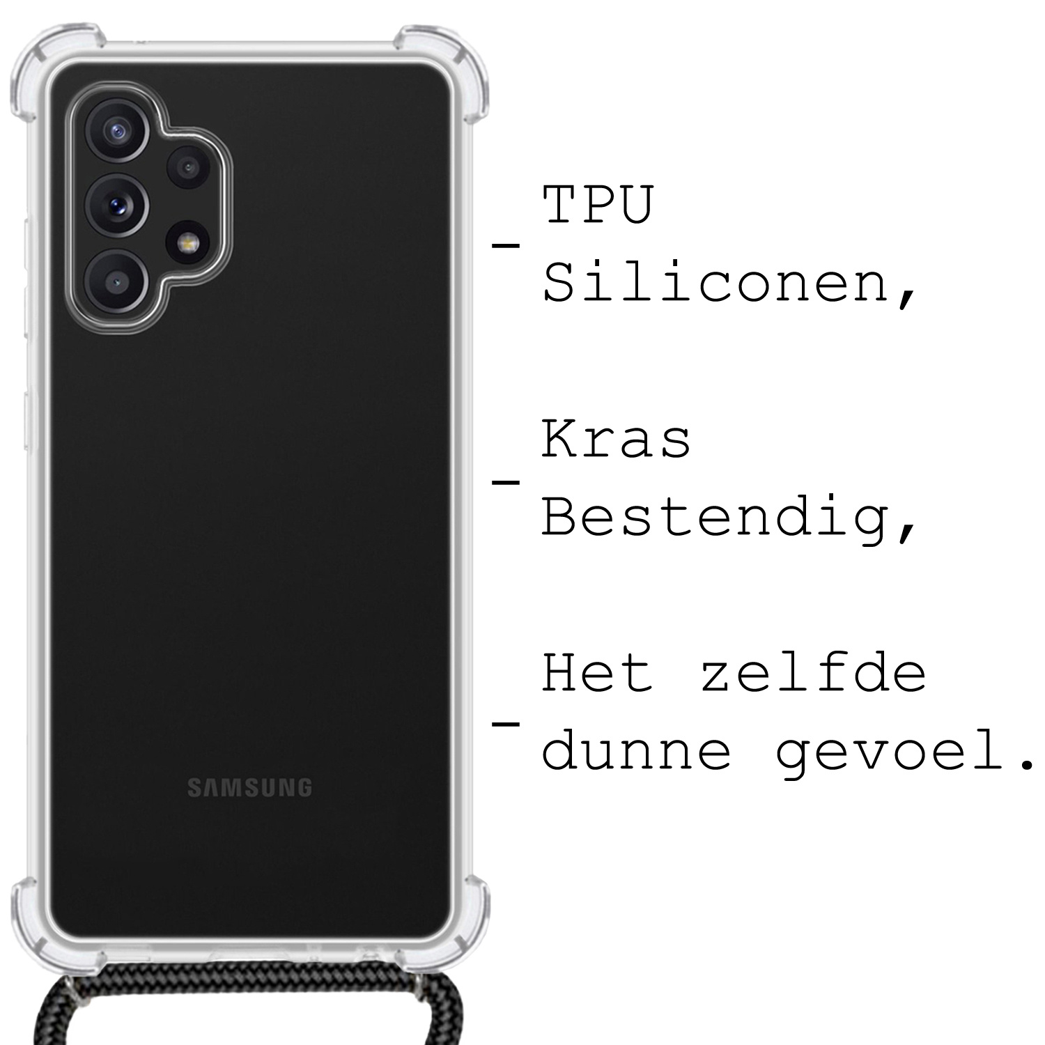 BASEY. Hoes Geschikt voor Samsung A32 4G Hoesje Shock Proof Case Met Koord Shock Hoes Met Koord - Hoesje Geschikt voor Samsung Galaxy A32 4G Hoes Cover Met Koord - Transparant