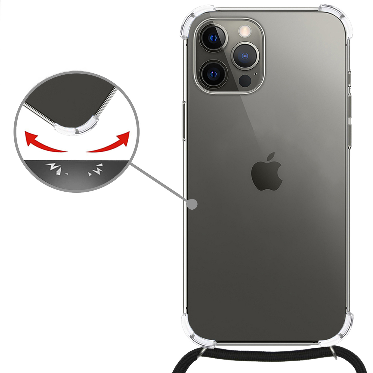 Nomfy Hoesje Geschikt voor iPhone 13 Pro Max Hoesje Shock Proof Transparant Met Telefoonketting Case Shock Koord - Hoesje Geschikt voor iPhone 13 Pro Max Shock Proof Case Met Koord - Transparant