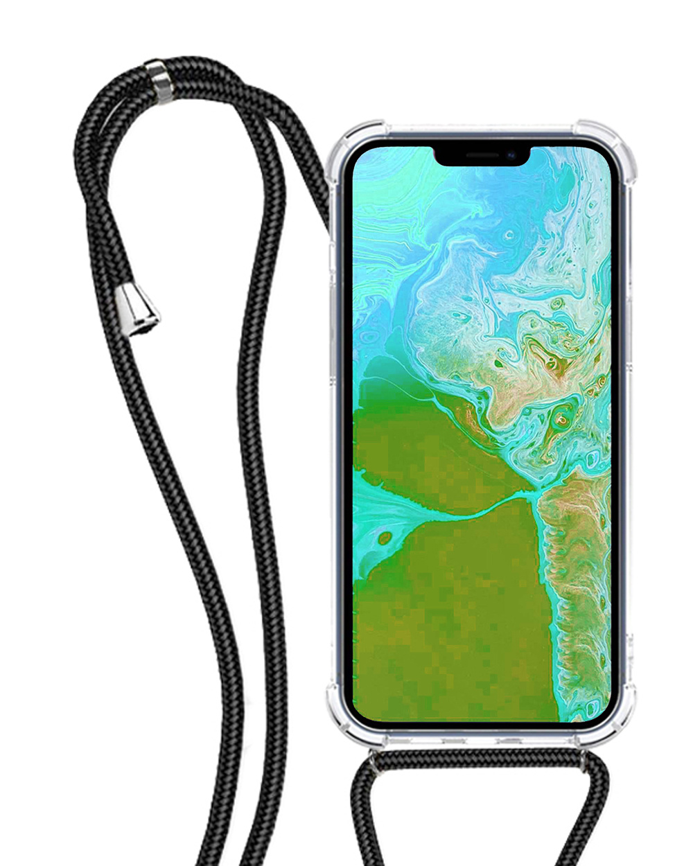 NoXx Hoes Geschikt voor iPhone 13 Pro Max Hoesje Transparant Met Telefoonkoord Cover Shock Proof Case Koord Hoes