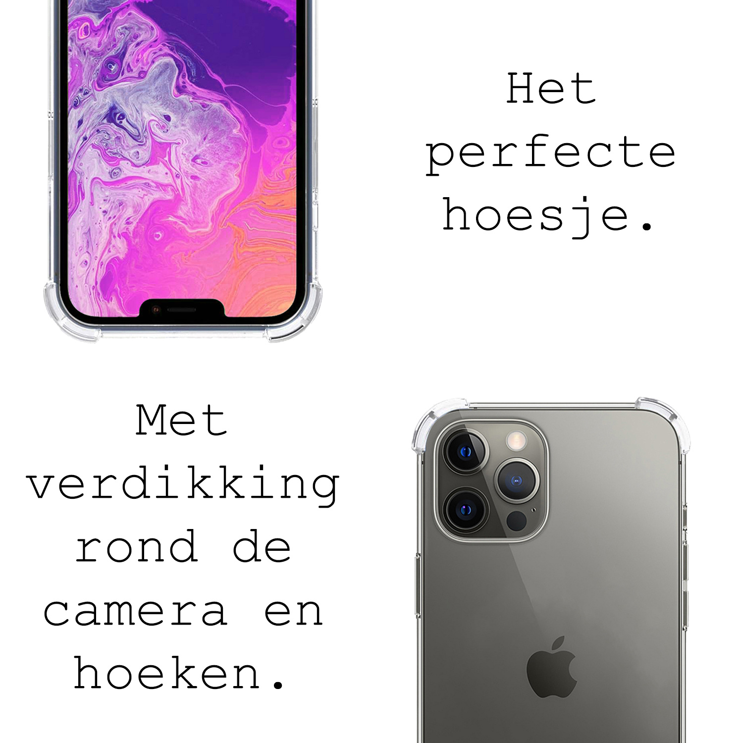 BASEY. Hoes Geschikt voor iPhone 13 Pro Hoesje Shock Proof Case Met Koord Shock Hoes Met Koord - Hoesje Geschikt voor iPhone 13 Pro Hoes Cover Met Koord - Transparant