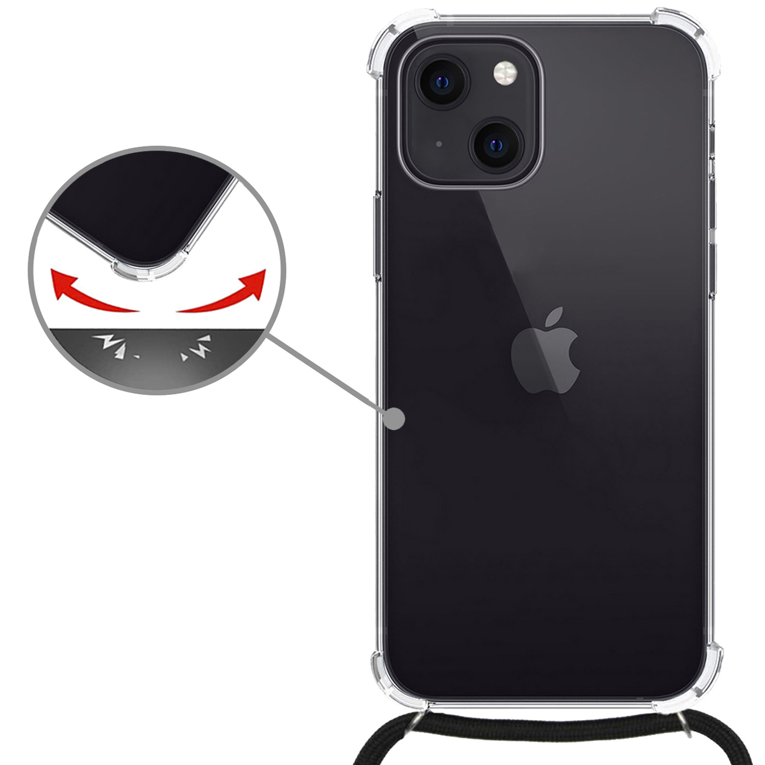 Nomfy Hoesje Geschikt voor iPhone 13 Hoesje Shock Proof Transparant Met Telefoonketting Case Shock Koord - Hoesje Geschikt voor iPhone 13 Shock Proof Case Met Koord - Transparant