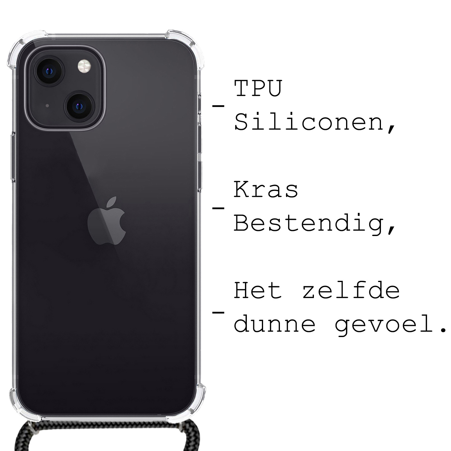 BASEY. iPhone 13 Hoesje Koord Shock Proof Case - iPhone 13 Hoes Transparant Koord - iPhone 13 Hoes Met Koordje Cover - Transparant