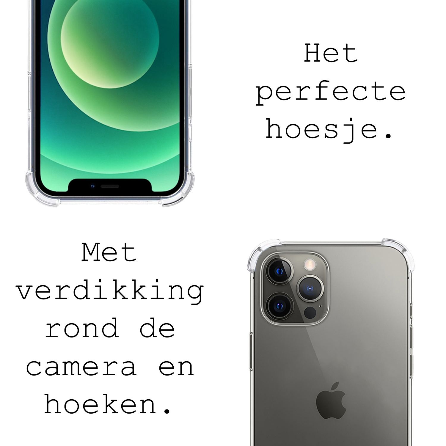 BASEY. Hoes Geschikt voor iPhone 12 Pro Max Hoesje Shock Proof Case Met Koord Shock Hoes Met Koord - Hoesje Geschikt voor iPhone 12 Pro Max Hoes Cover Met Koord - Transparant