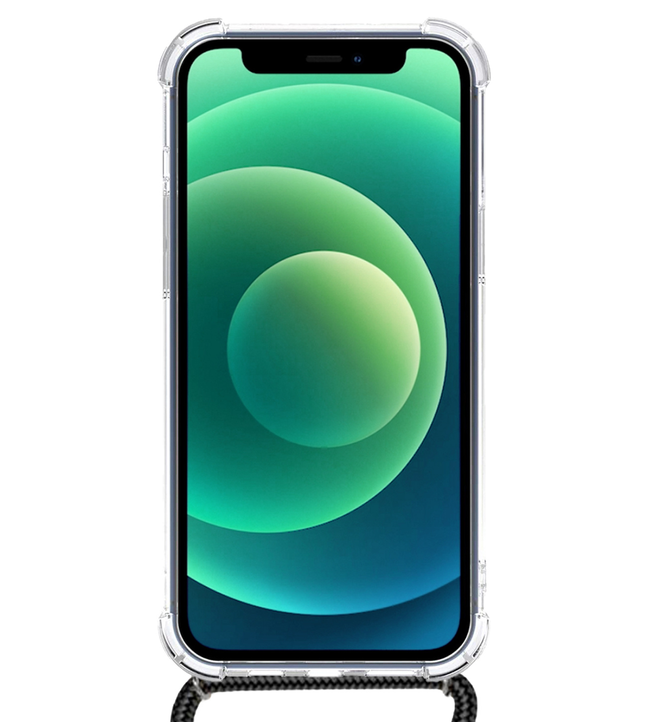 BASEY. Hoes Geschikt voor iPhone 12 Pro Max Hoesje Shock Proof Case Met Koord Shock Hoes Met Koord - Hoesje Geschikt voor iPhone 12 Pro Max Hoes Cover Met Koord - Transparant