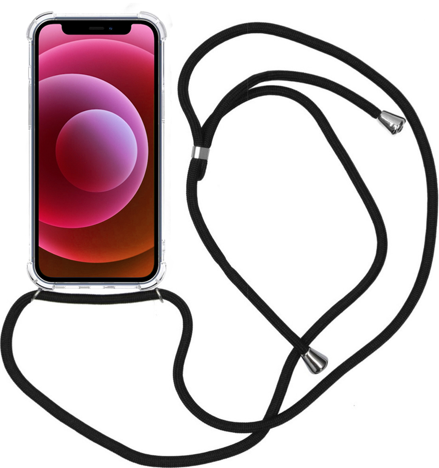 Nomfy Hoesje Geschikt voor iPhone 12 Pro Hoesje Shock Proof Transparant Met Telefoonketting Case Shock Koord - Hoesje Geschikt voor iPhone 12 Pro Shock Proof Case Met Koord - Transparant