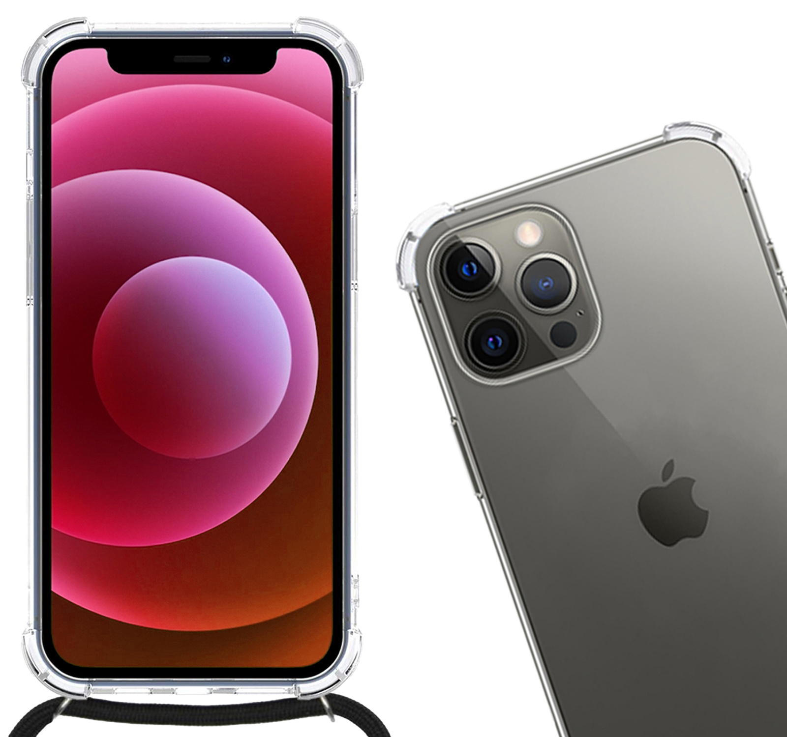 Nomfy Hoesje Geschikt voor iPhone 12 Pro Hoesje Shock Proof Transparant Met Telefoonketting Case Shock Koord - Hoesje Geschikt voor iPhone 12 Pro Shock Proof Case Met Koord - Transparant