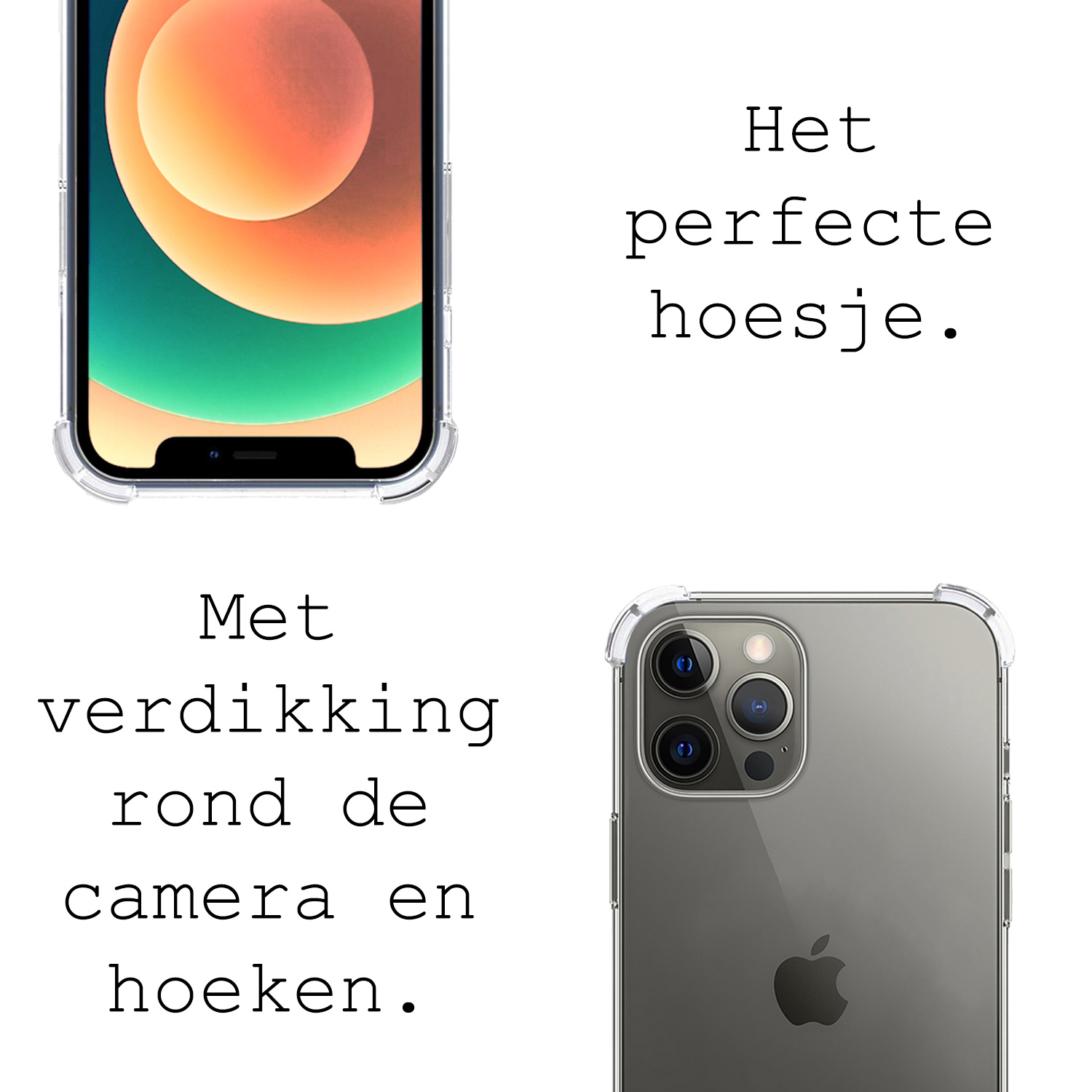 BASEY. Hoes Geschikt voor iPhone 12 Pro Hoesje Shock Proof Case Met Koord Shock Hoes Met Koord - Hoesje Geschikt voor iPhone 12 Pro Hoes Cover Met Koord - Transparant