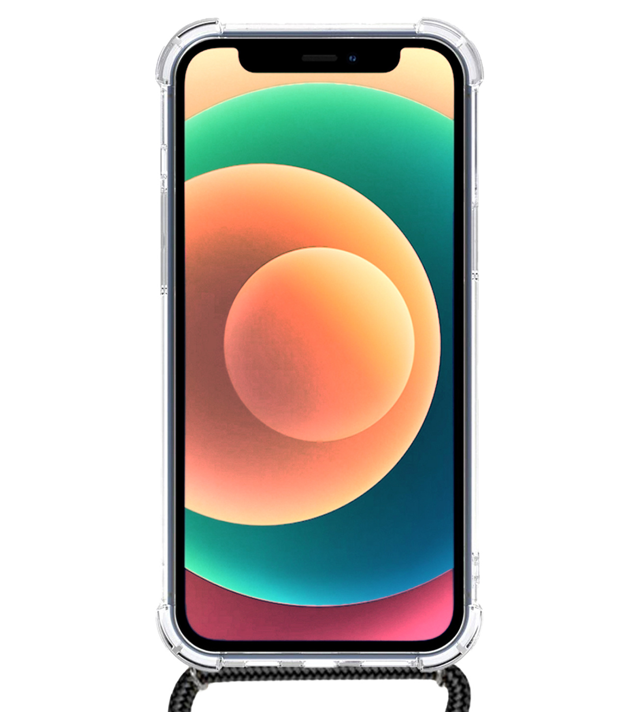 BASEY. Hoes Geschikt voor iPhone 12 Pro Hoesje Shock Proof Case Met Koord Shock Hoes Met Koord - Hoesje Geschikt voor iPhone 12 Pro Hoes Cover Met Koord - Transparant