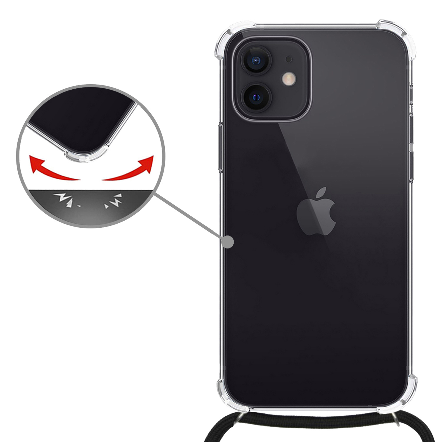 iPhone 12 Hoesje Koord Shock Proof Transparant- iPhone 12 Hoesje Met Koord Transparant Case Shock - Transparant