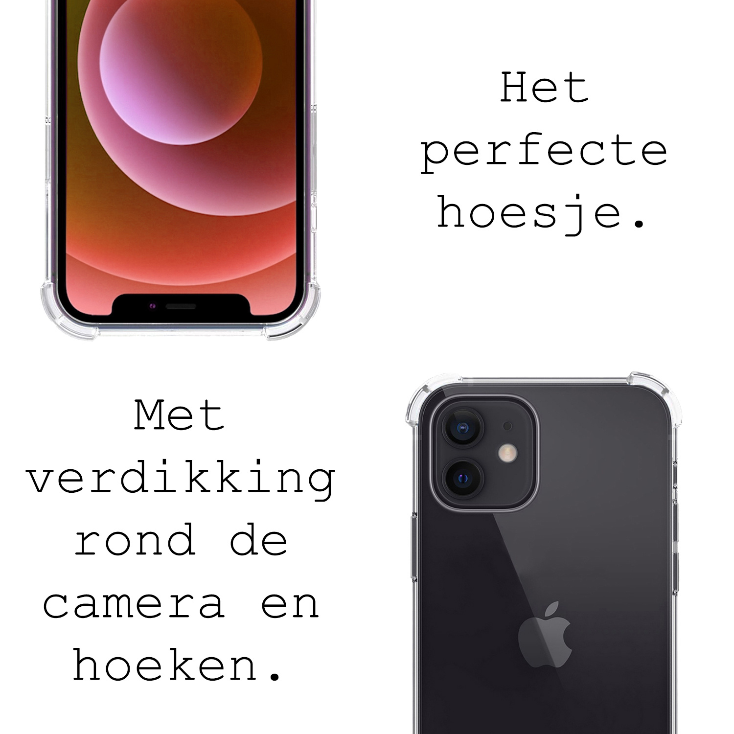 BASEY. Hoes Geschikt voor iPhone 12 Hoesje Shock Proof Case Met Koord Shock Hoes Met Koord - Hoesje Geschikt voor iPhone 12 Hoes Cover Met Koord - Transparant