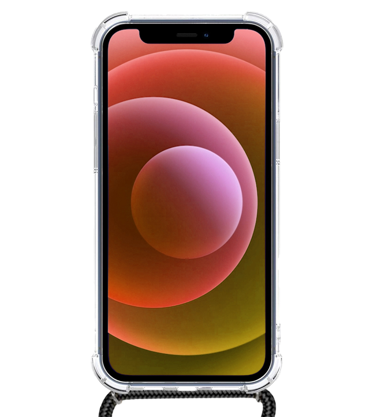 BASEY. Hoes Geschikt voor iPhone 12 Hoesje Shock Proof Case Met Koord Shock Hoes Met Koord - Hoesje Geschikt voor iPhone 12 Hoes Cover Met Koord - Transparant