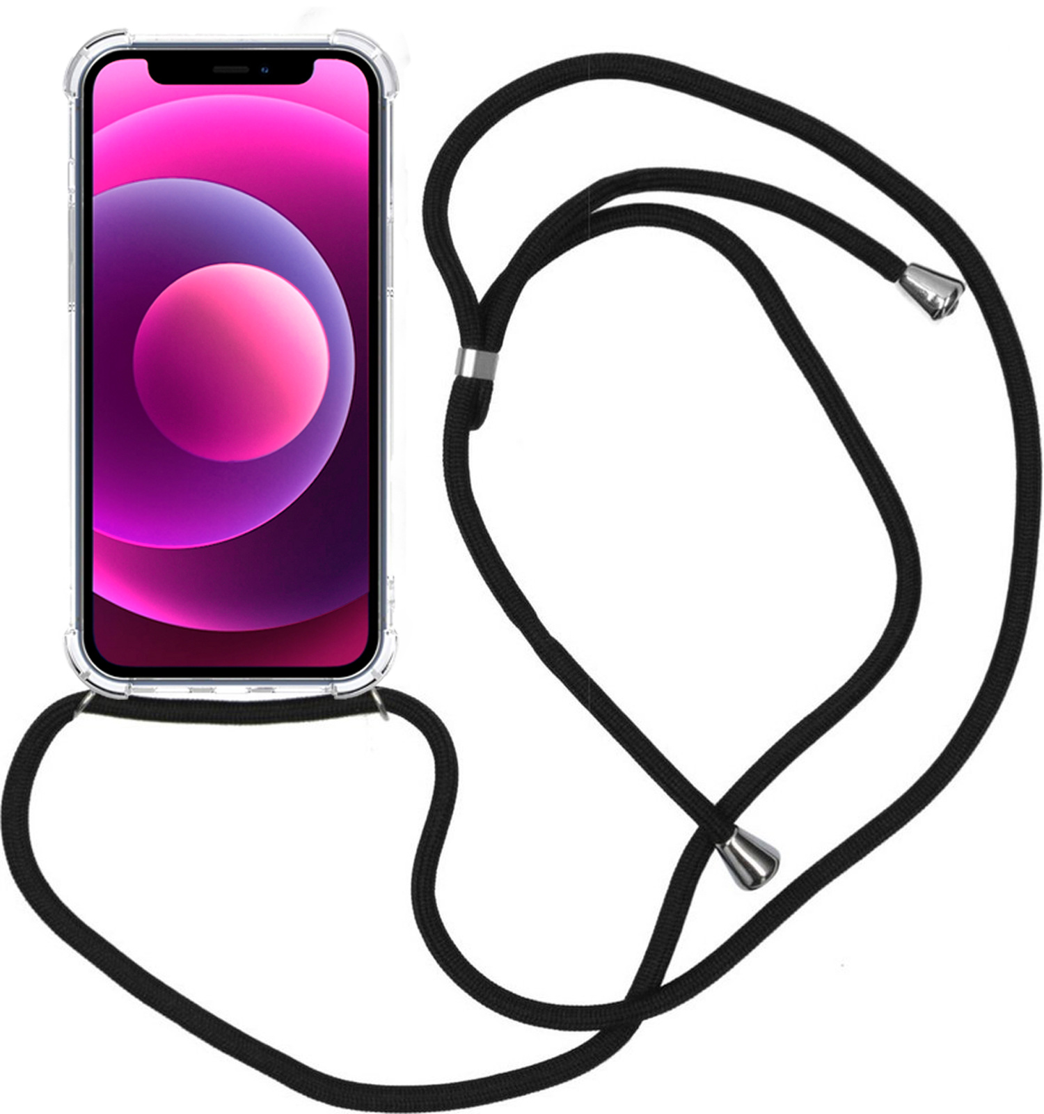 Nomfy Hoesje Geschikt voor iPhone 12 Mini Hoesje Shock Proof Transparant Met Telefoonketting Case Shock Koord - Hoesje Geschikt voor iPhone 12 Mini Shock Proof Case Met Koord - Transparant