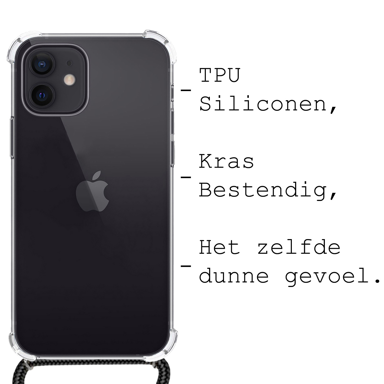 BASEY. Hoes Geschikt voor iPhone 12 Mini Hoesje Shock Proof Case Met Koord Shock Hoes Met Koord - Hoesje Geschikt voor iPhone 12 Mini Hoes Cover Met Koord - Transparant
