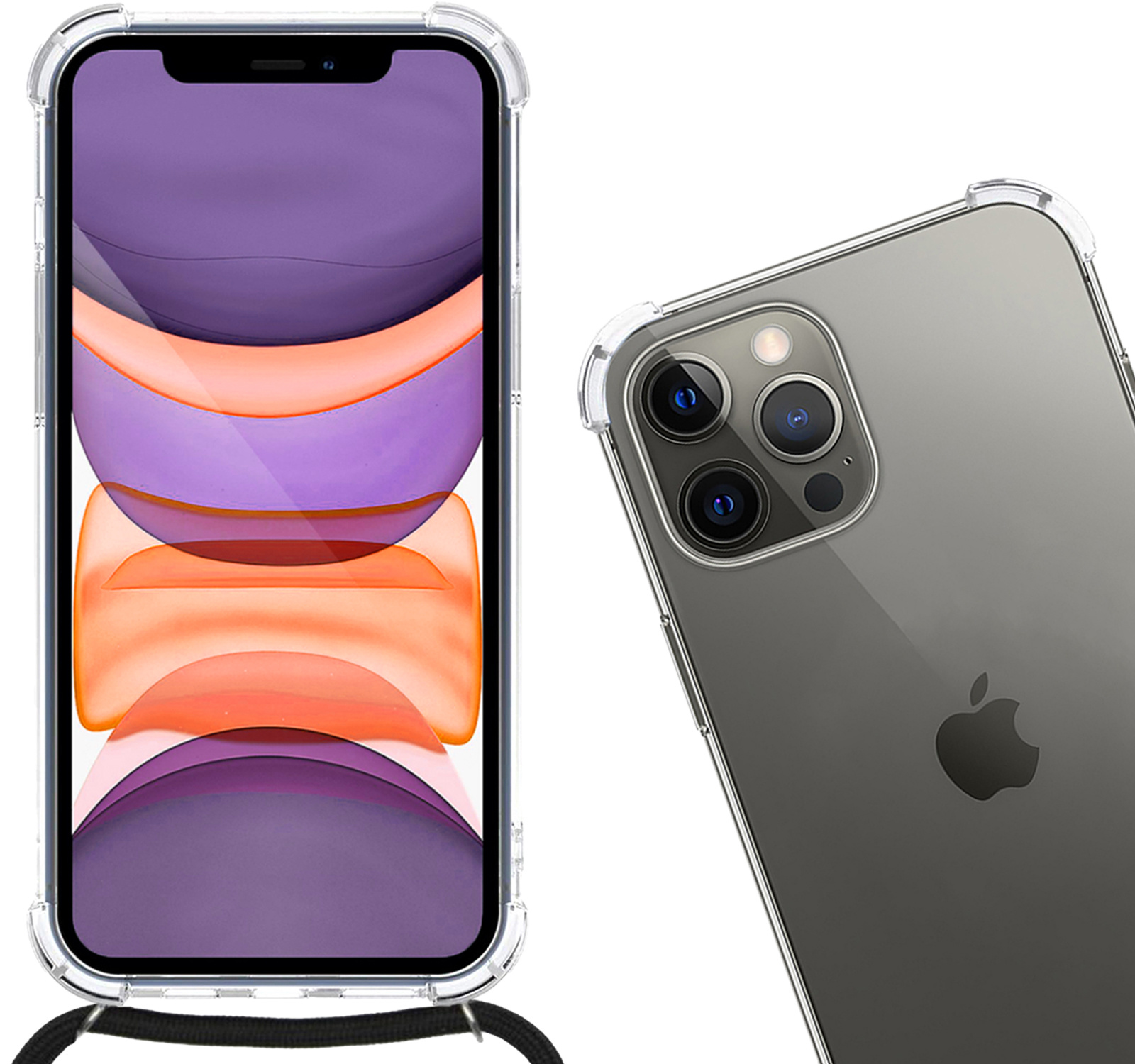 Nomfy Hoesje Geschikt voor iPhone 11 Pro Max Hoesje Shock Proof Transparant Met Telefoonketting Case Shock Koord - Hoesje Geschikt voor iPhone 11 Pro Max Shock Proof Case Met Koord - Transparant