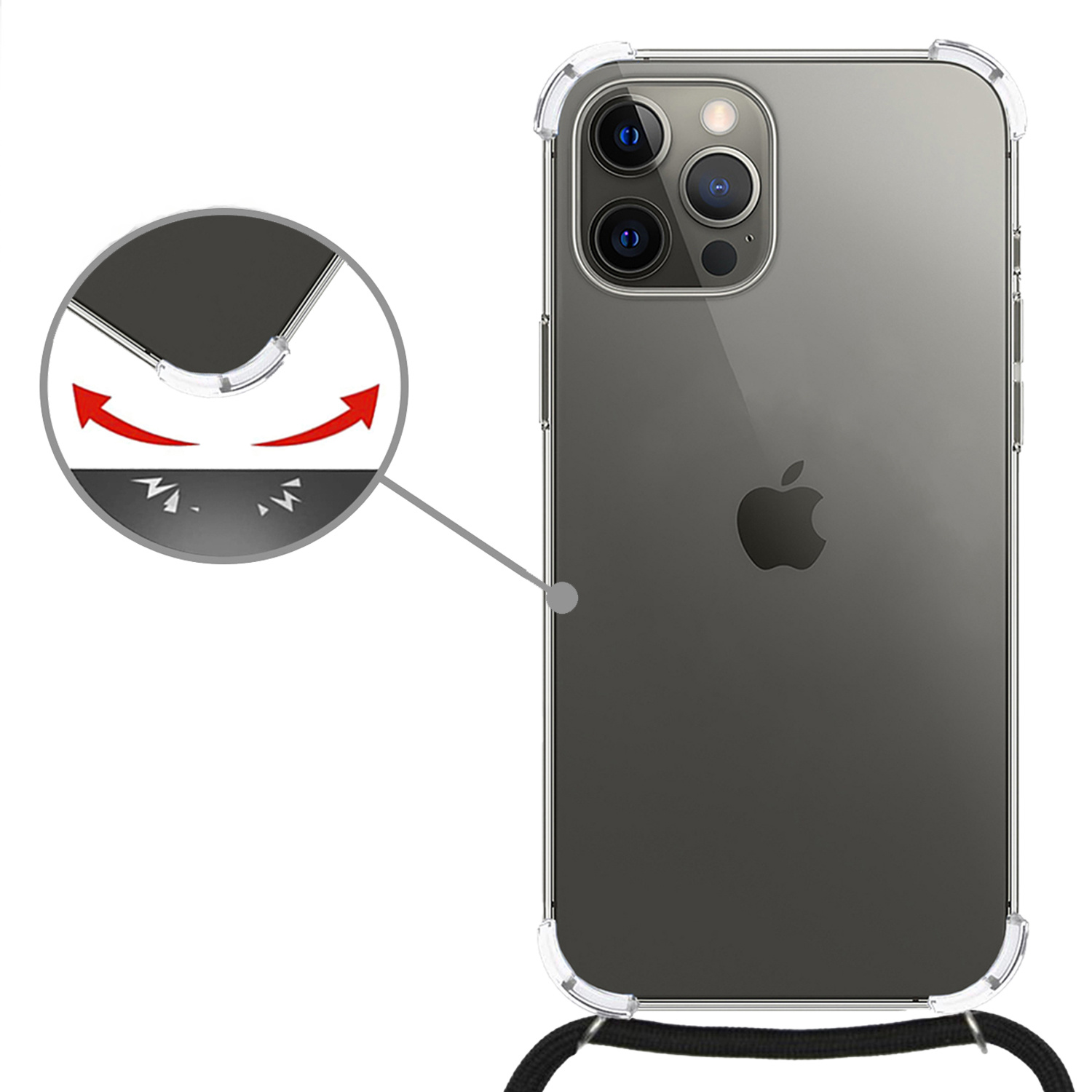 Nomfy Hoesje Geschikt voor iPhone 11 Pro Max Hoesje Shock Proof Transparant Met Telefoonketting Case Shock Koord - Hoesje Geschikt voor iPhone 11 Pro Max Shock Proof Case Met Koord - Transparant