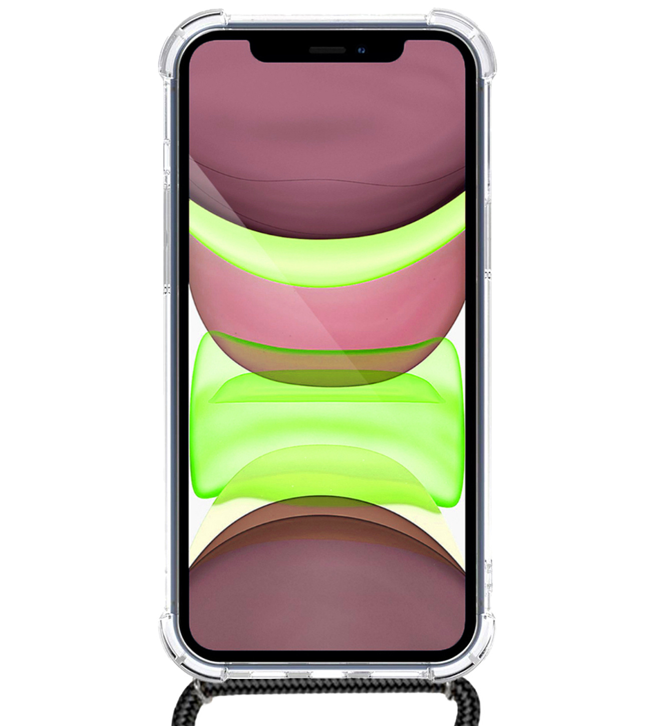 BASEY. Hoes Geschikt voor iPhone 11 Pro Max Hoesje Shock Proof Case Met Koord Shock Hoes Met Koord - Hoesje Geschikt voor iPhone 11 Pro Max Hoes Cover Met Koord - Transparant