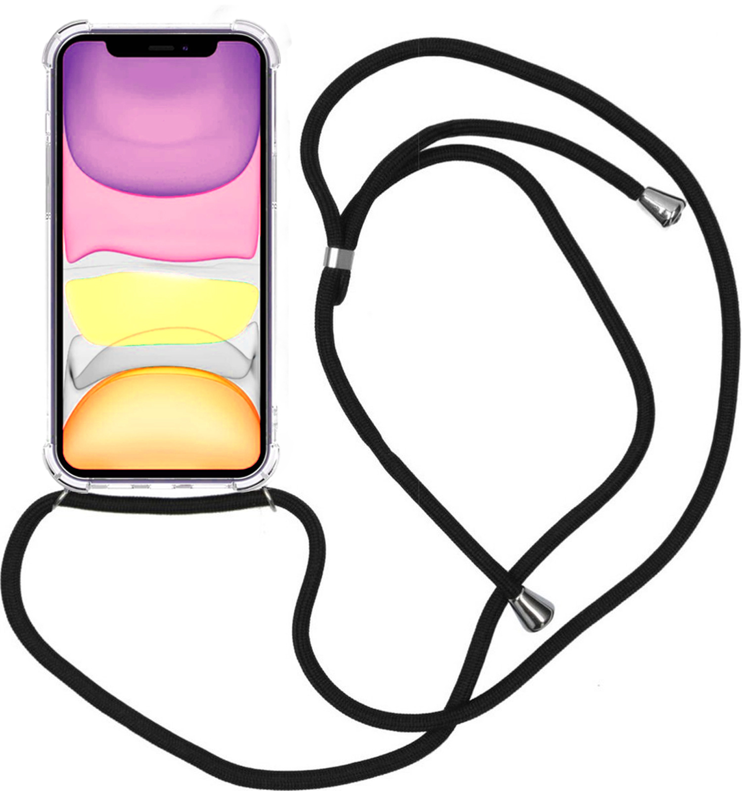 Nomfy Hoesje Geschikt voor iPhone 11 Hoesje Shock Proof Transparant Met Telefoonketting Case Shock Koord - Hoesje Geschikt voor iPhone 11 Shock Proof Case Met Koord - Transparant