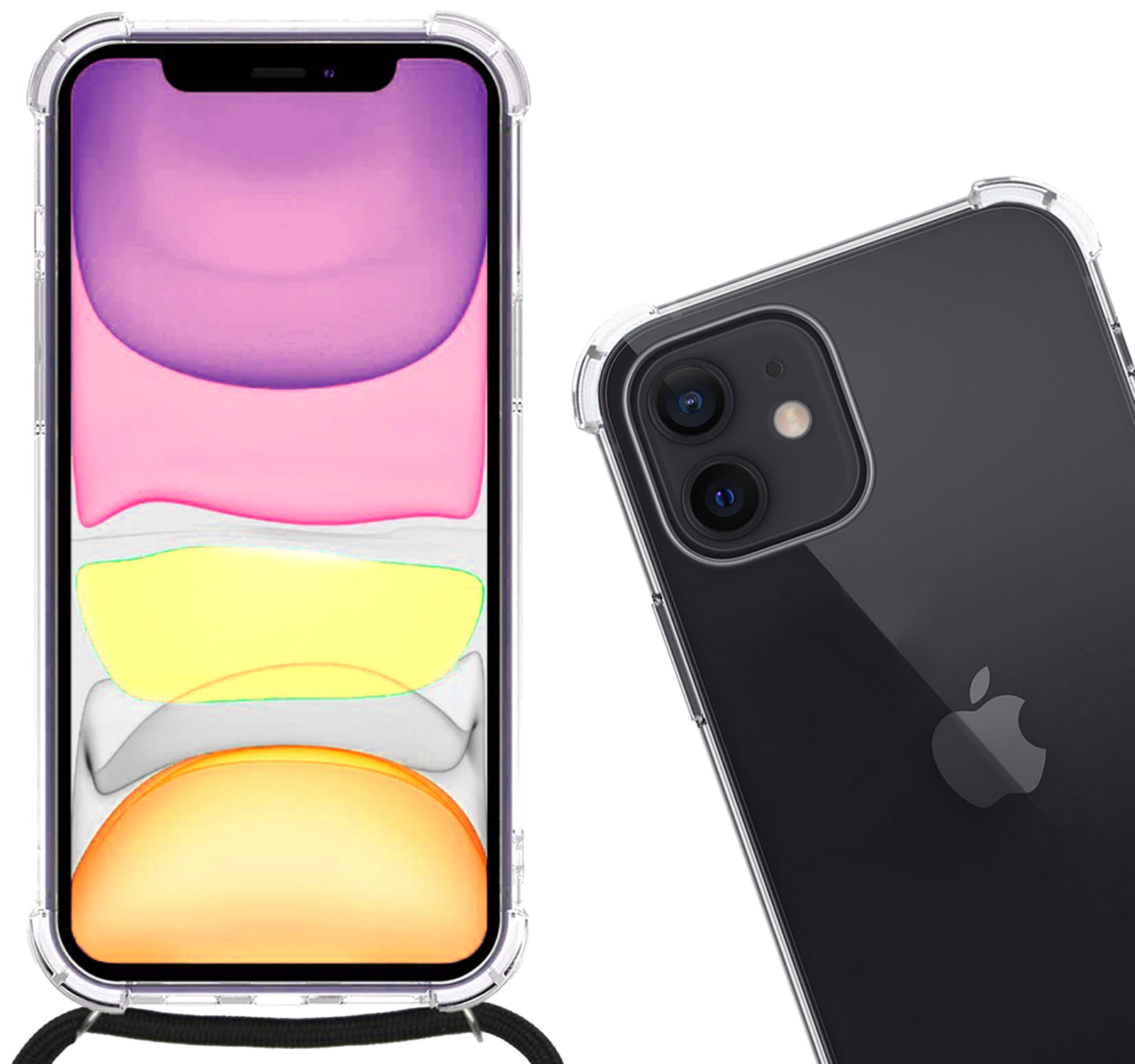 Nomfy Hoesje Geschikt voor iPhone 11 Hoesje Shock Proof Transparant Met Telefoonketting Case Shock Koord - Hoesje Geschikt voor iPhone 11 Shock Proof Case Met Koord - Transparant