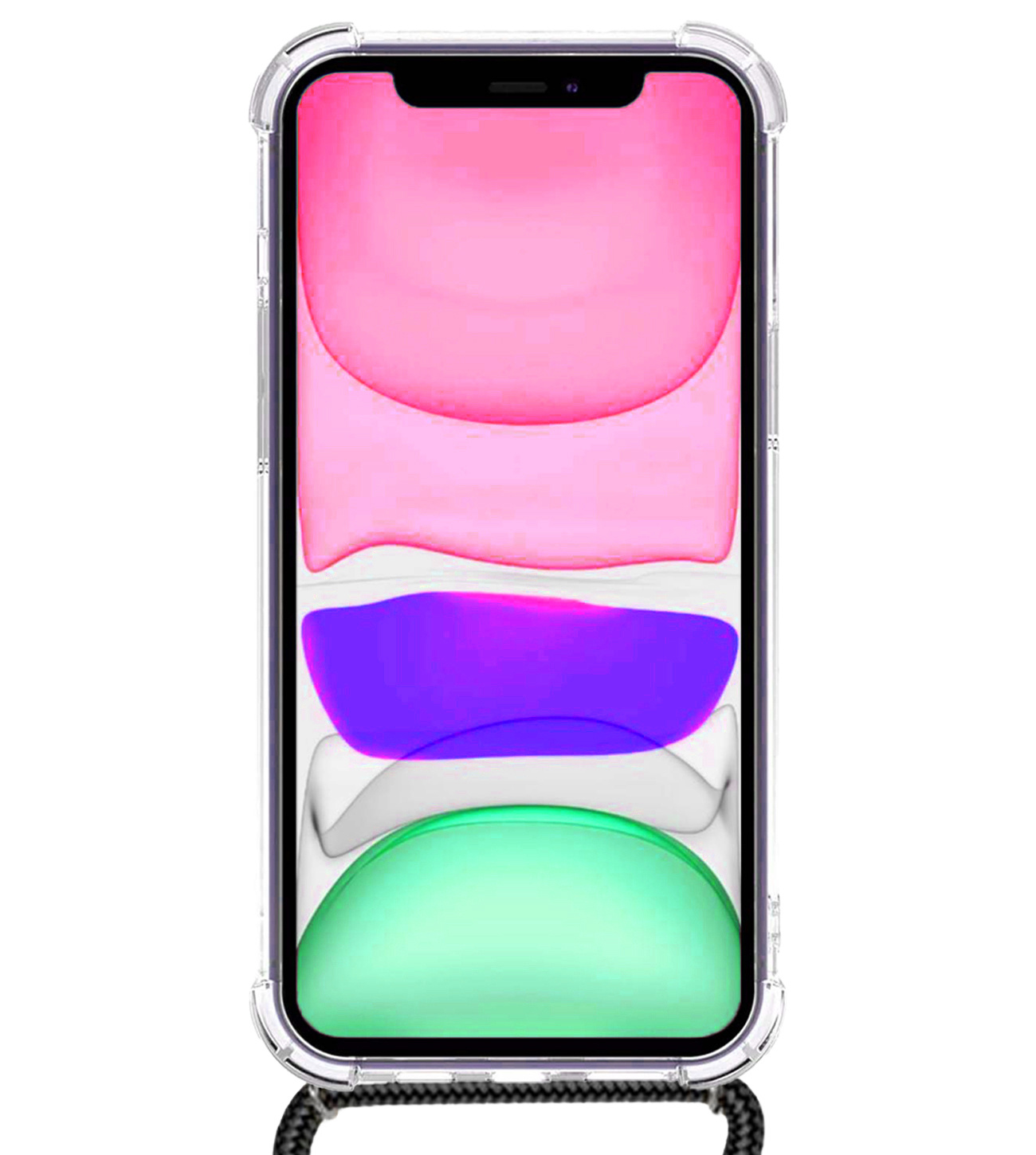 NoXx Hoes Geschikt voor iPhone 11 Hoesje Transparant Met Telefoonkoord Cover Shock Proof Case Koord Hoes