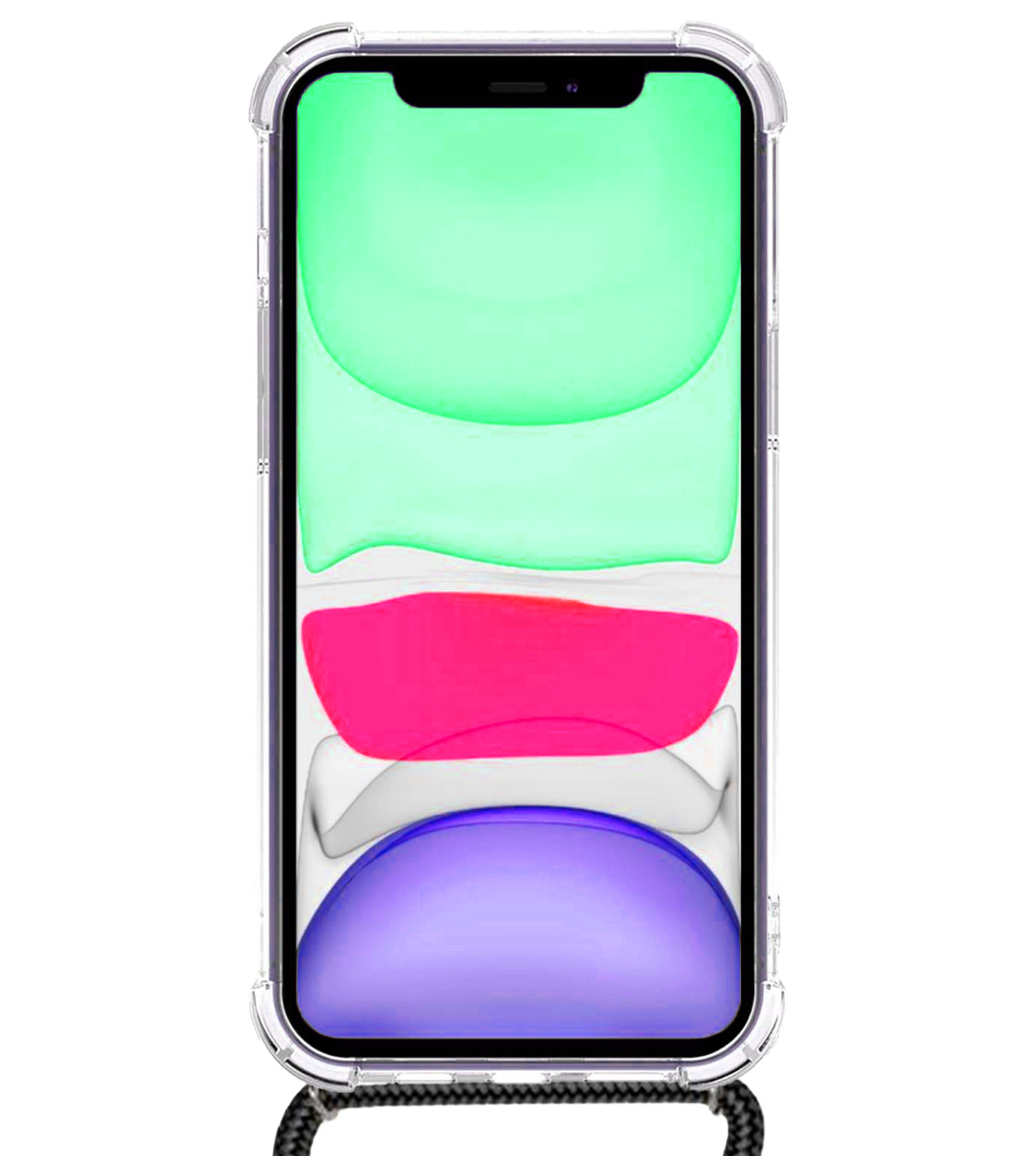BASEY. Hoes Geschikt voor iPhone 11 Hoesje Shock Proof Case Met Koord Shock Hoes Met Koord - Hoesje Geschikt voor iPhone 11 Hoes Cover Met Koord - Transparant