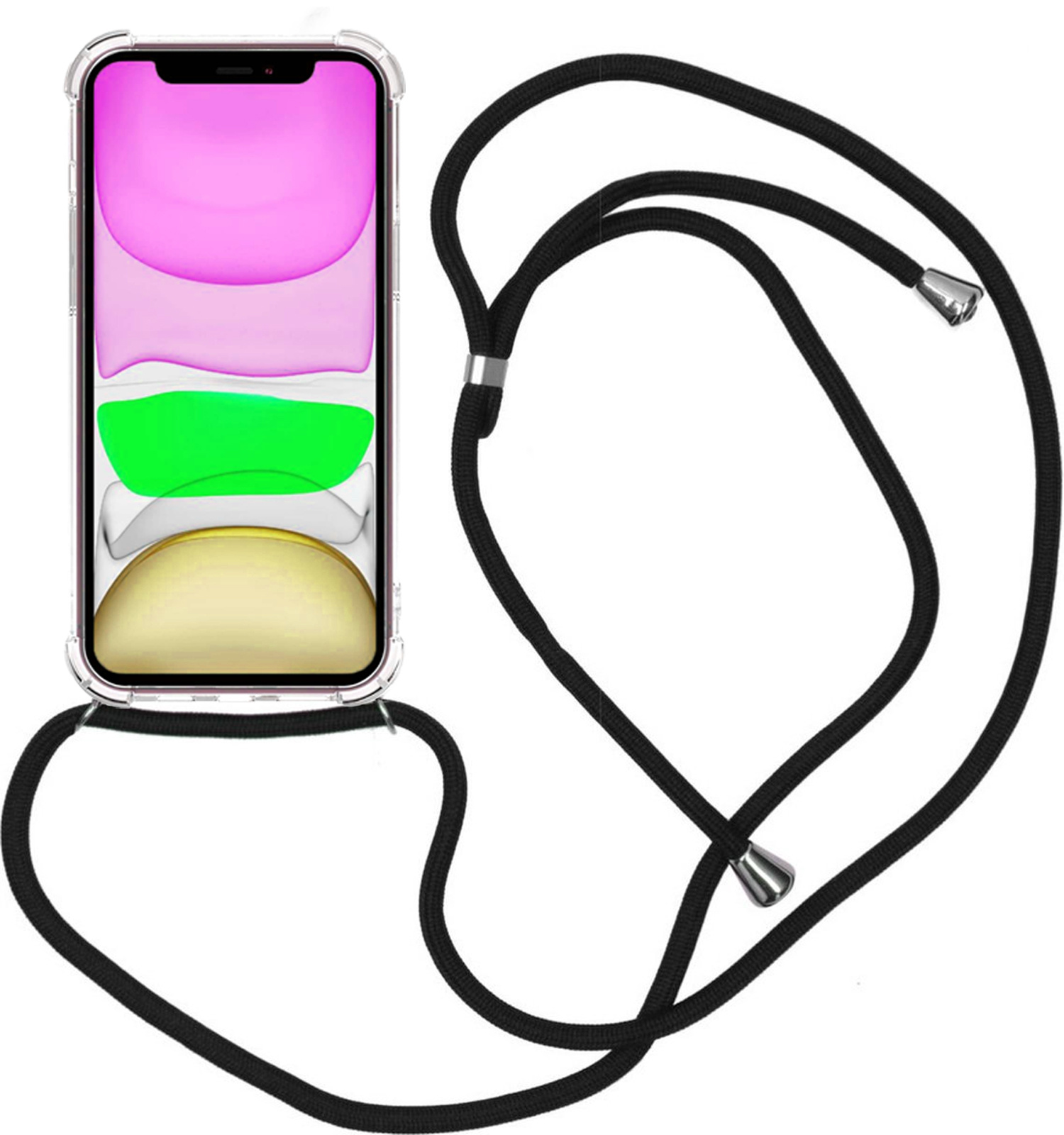 Nomfy Hoesje Geschikt voor iPhone XR Hoesje Shock Proof Transparant Met Telefoonketting Case Shock Koord - Hoesje Geschikt voor iPhone XR Shock Proof Case Met Koord - Transparant