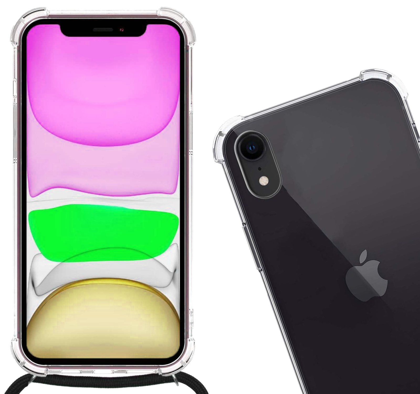 Nomfy Hoesje Geschikt voor iPhone XR Hoesje Shock Proof Transparant Met Telefoonketting Case Shock Koord - Hoesje Geschikt voor iPhone XR Shock Proof Case Met Koord - Transparant