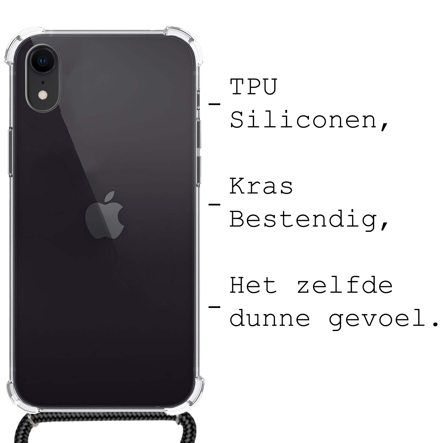 BASEY. Hoes Geschikt voor iPhone XR Hoesje Shock Proof Case Met Koord Shock Hoes Met Koord - Hoesje Geschikt voor iPhone XR Hoes Cover Met Koord - Transparant
