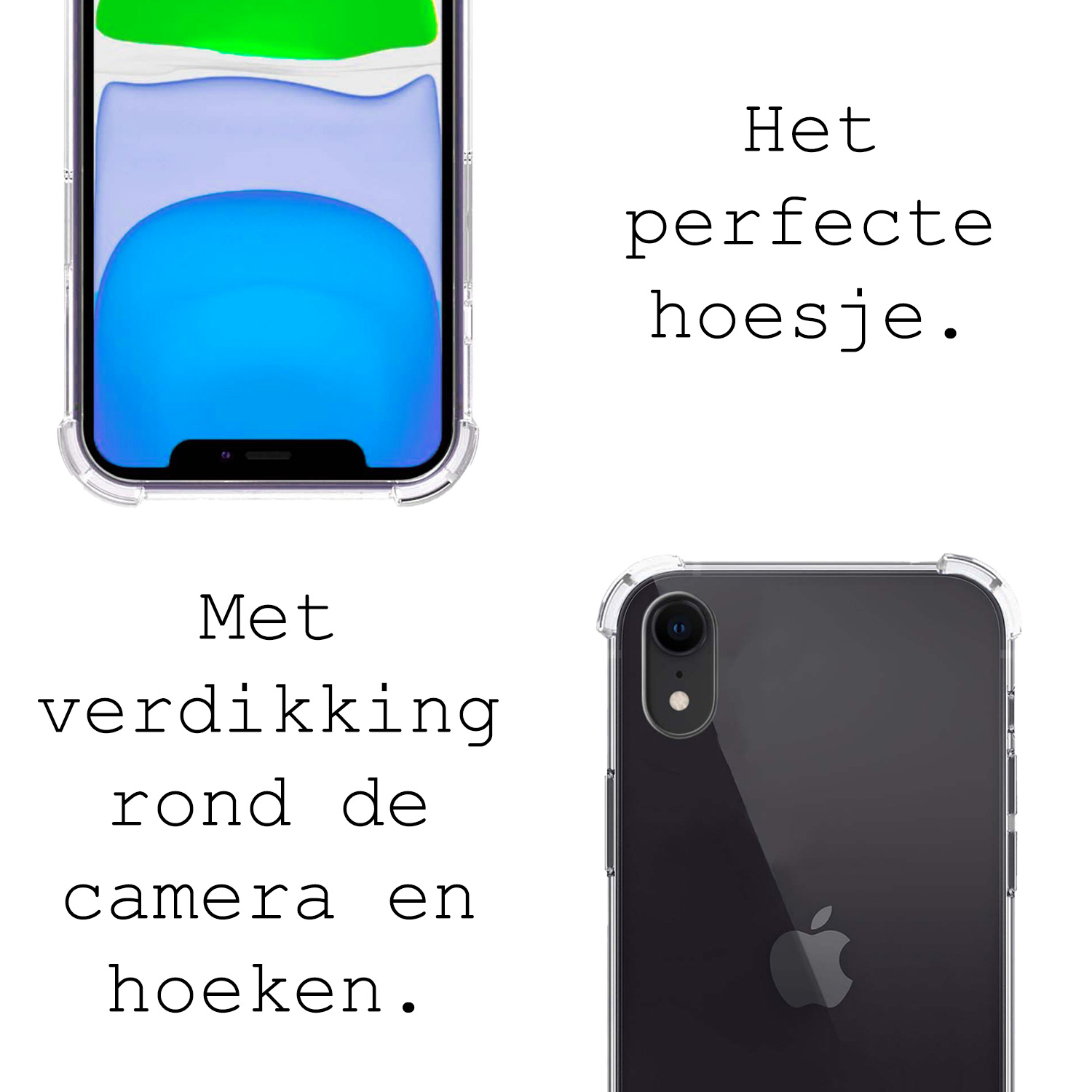 BASEY. Hoes Geschikt voor iPhone XR Hoesje Shock Proof Case Met Koord Shock Hoes Met Koord - Hoesje Geschikt voor iPhone XR Hoes Cover Met Koord - Transparant