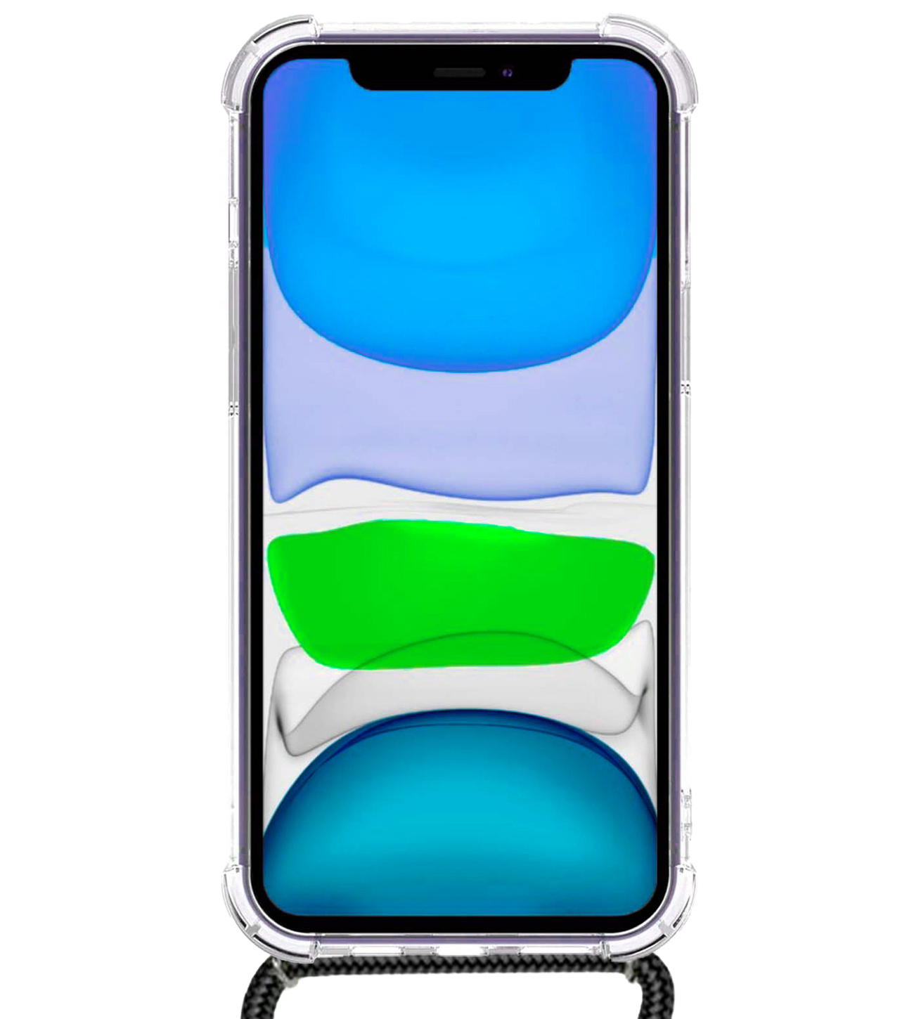 BASEY. Hoes Geschikt voor iPhone XR Hoesje Shock Proof Case Met Koord Shock Hoes Met Koord - Hoesje Geschikt voor iPhone XR Hoes Cover Met Koord - Transparant