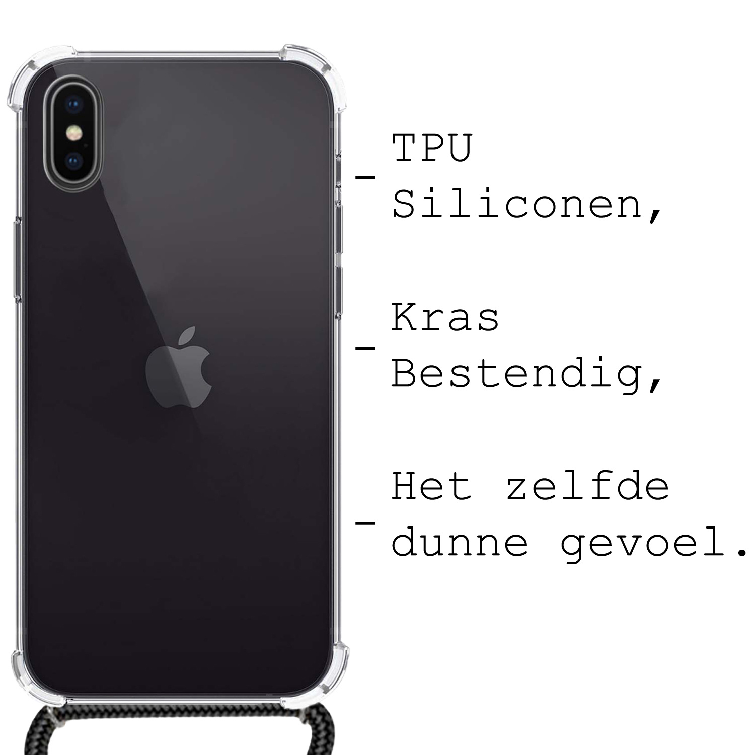 BASEY. Hoes Geschikt voor iPhone Xs Hoesje Shock Proof Case Met Koord Shock Hoes Met Koord - Hoesje Geschikt voor iPhone Xs Hoes Cover Met Koord - Transparant