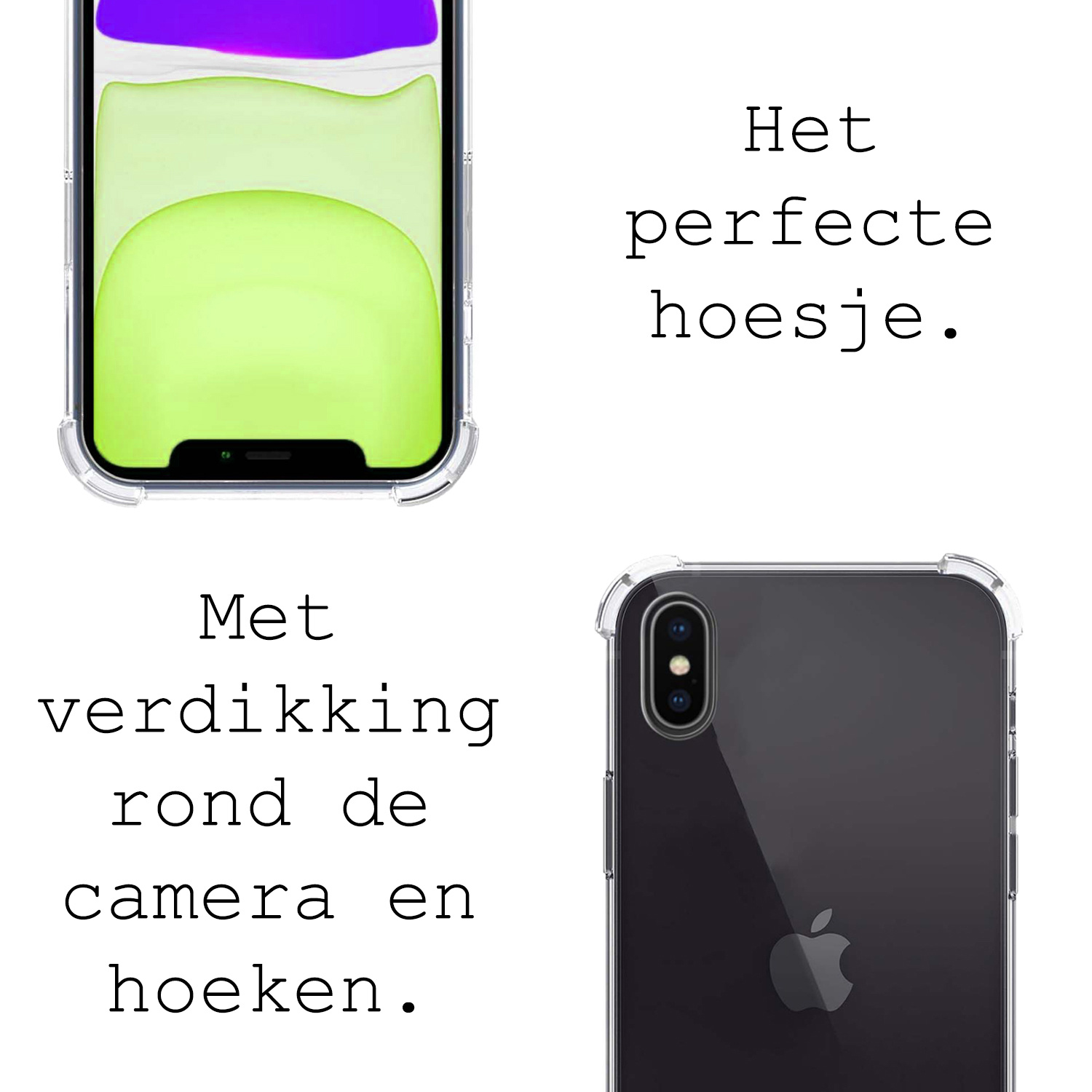 BASEY. Hoes Geschikt voor iPhone Xs Hoesje Shock Proof Case Met Koord Shock Hoes Met Koord - Hoesje Geschikt voor iPhone Xs Hoes Cover Met Koord - Transparant
