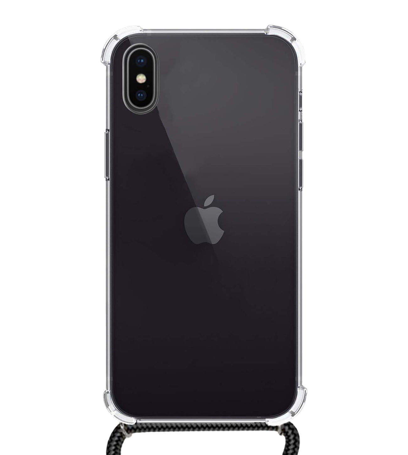 BASEY. Hoes Geschikt voor iPhone Xs Hoesje Shock Proof Case Met Koord Shock Hoes Met Koord - Hoesje Geschikt voor iPhone Xs Hoes Cover Met Koord - Transparant