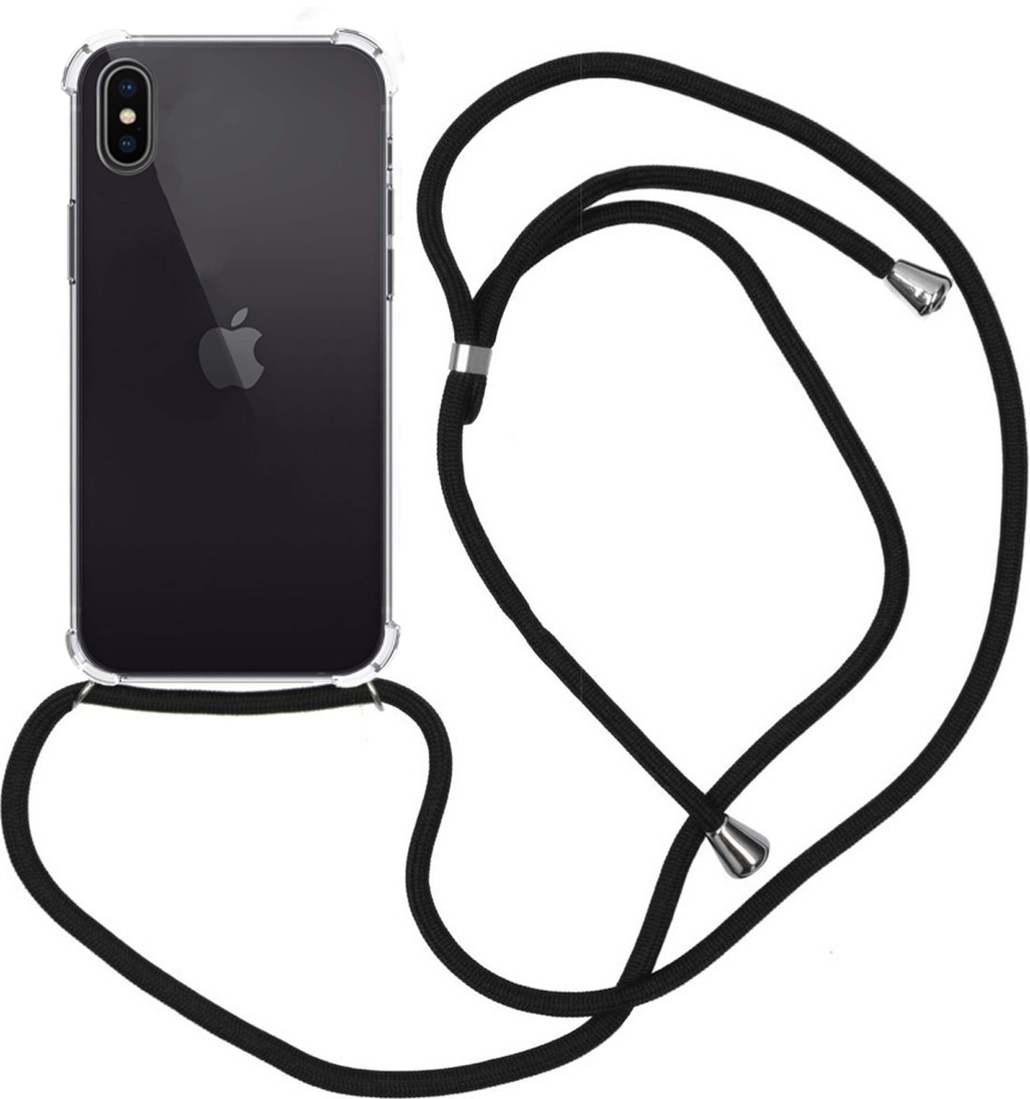 Nomfy Hoesje Geschikt voor iPhone X Hoesje Shock Proof Transparant Met Telefoonketting Case Shock Koord - Hoesje Geschikt voor iPhone X Shock Proof Case Met Koord - Transparant
