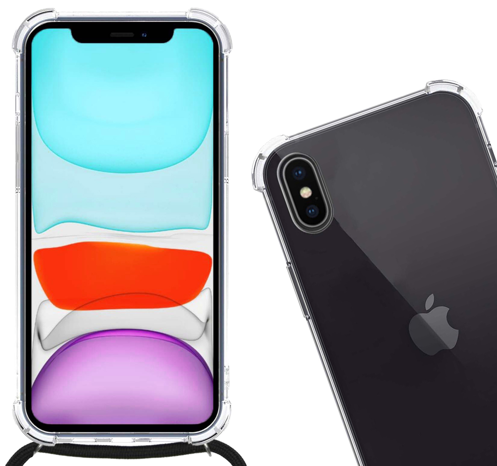 Nomfy Hoesje Geschikt voor iPhone X Hoesje Shock Proof Transparant Met Telefoonketting Case Shock Koord - Hoesje Geschikt voor iPhone X Shock Proof Case Met Koord - Transparant