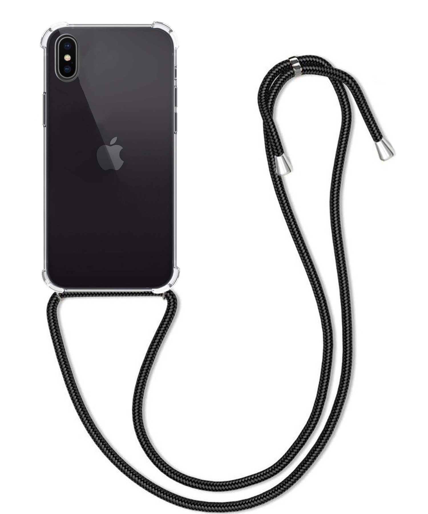 BASEY. Hoes Geschikt voor iPhone X Hoesje Shock Proof Case Met Koord Shock Hoes Met Koord - Hoesje Geschikt voor iPhone X Hoes Cover Met Koord - Transparant