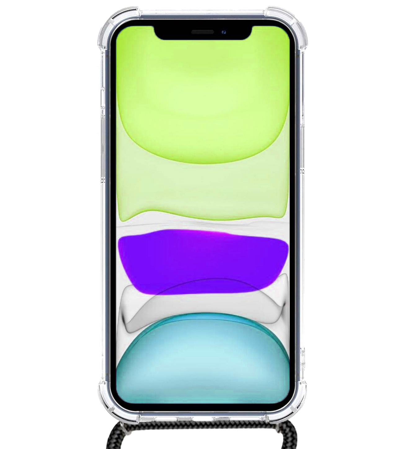 BASEY. Hoes Geschikt voor iPhone X Hoesje Shock Proof Case Met Koord Shock Hoes Met Koord - Hoesje Geschikt voor iPhone X Hoes Cover Met Koord - Transparant