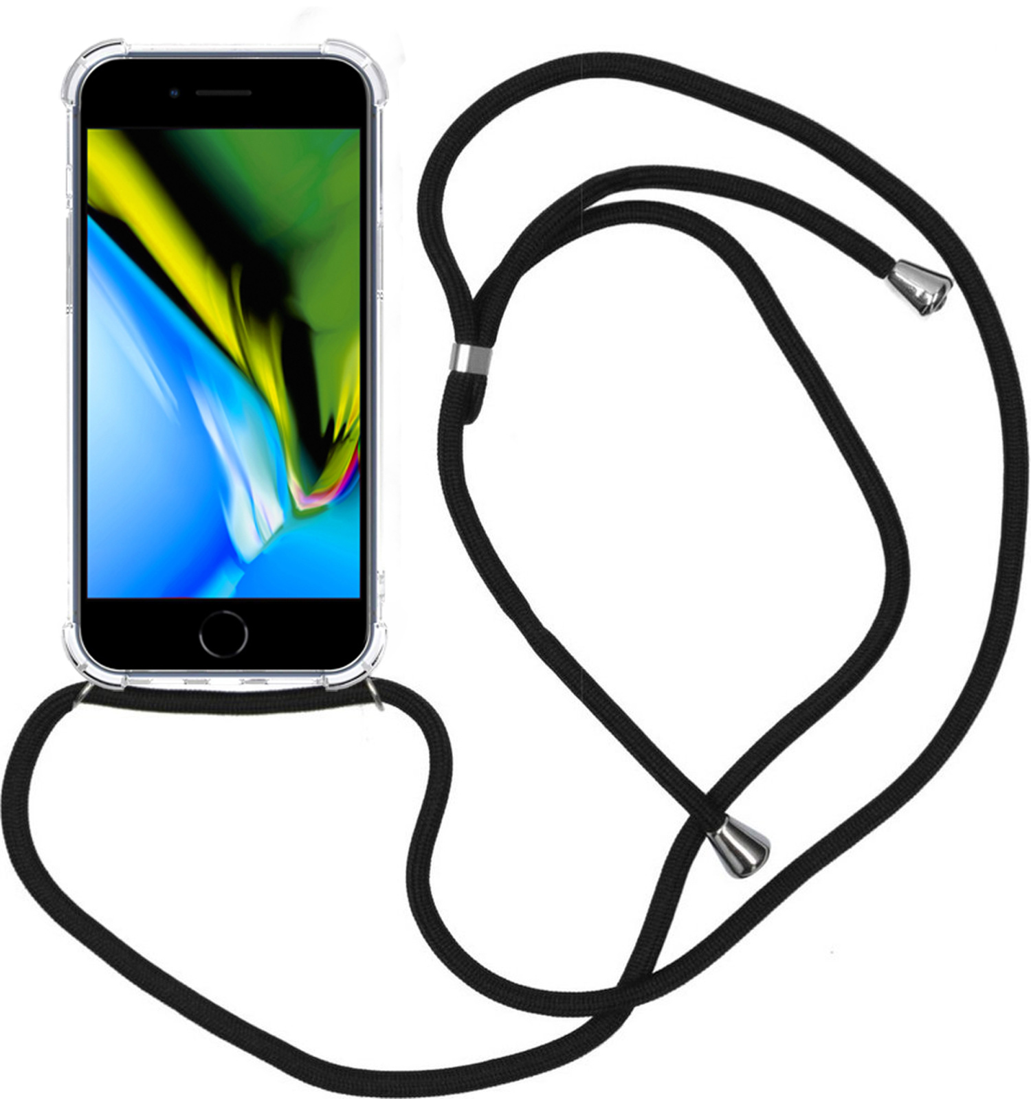 Nomfy Hoesje Geschikt voor iPhone 8 Plus Hoesje Shock Proof Transparant Met Telefoonketting Case Shock Koord - Hoesje Geschikt voor iPhone 8 Plus Shock Proof Case Met Koord - Transparant